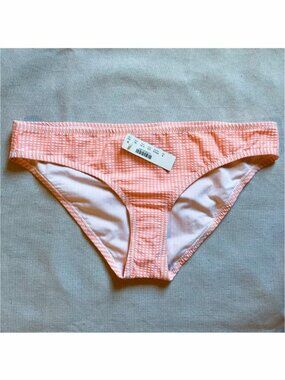 NWT J Crew Women’s Seersucker Bikini Bottom, Neon Peach, Sz M